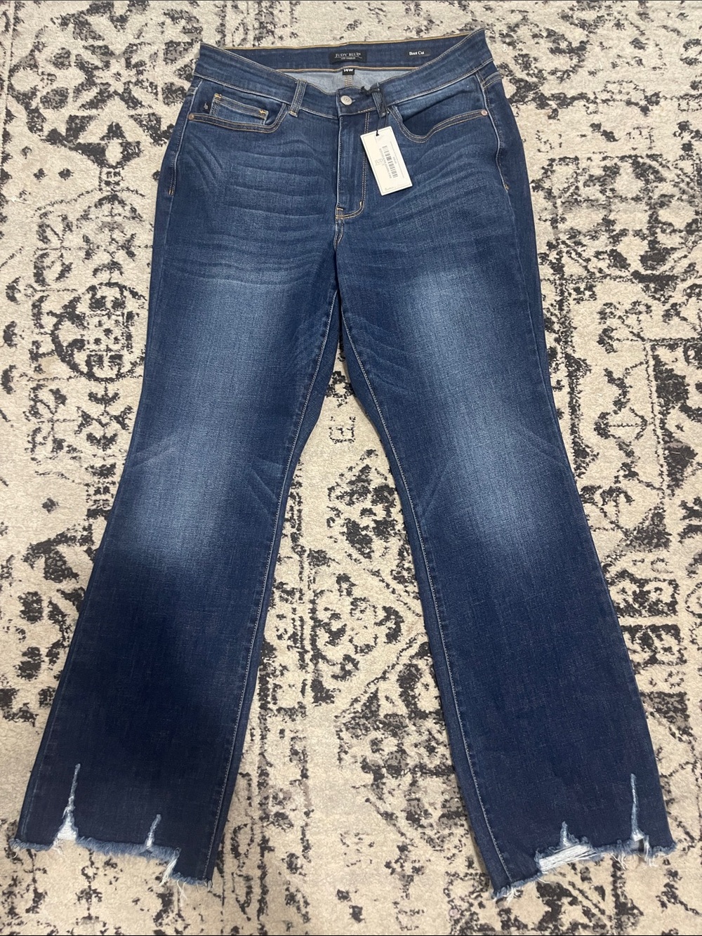 Judy Blue Dark Blue Bootcut Jeans with Distressed Hem